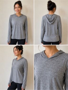 GAIAM Women’s Gray Hooded Long Sleeve Yoga Top Size Small